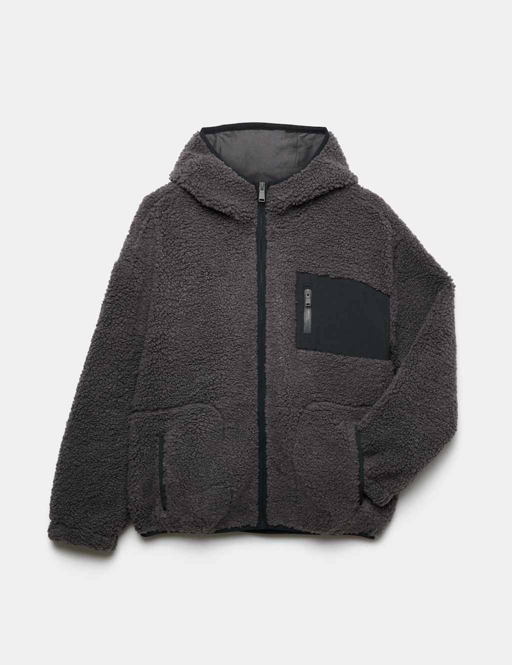 M&S Boys Borg Zip Through Jumper (6-16 Yrs) - 14-15 Years - Grey