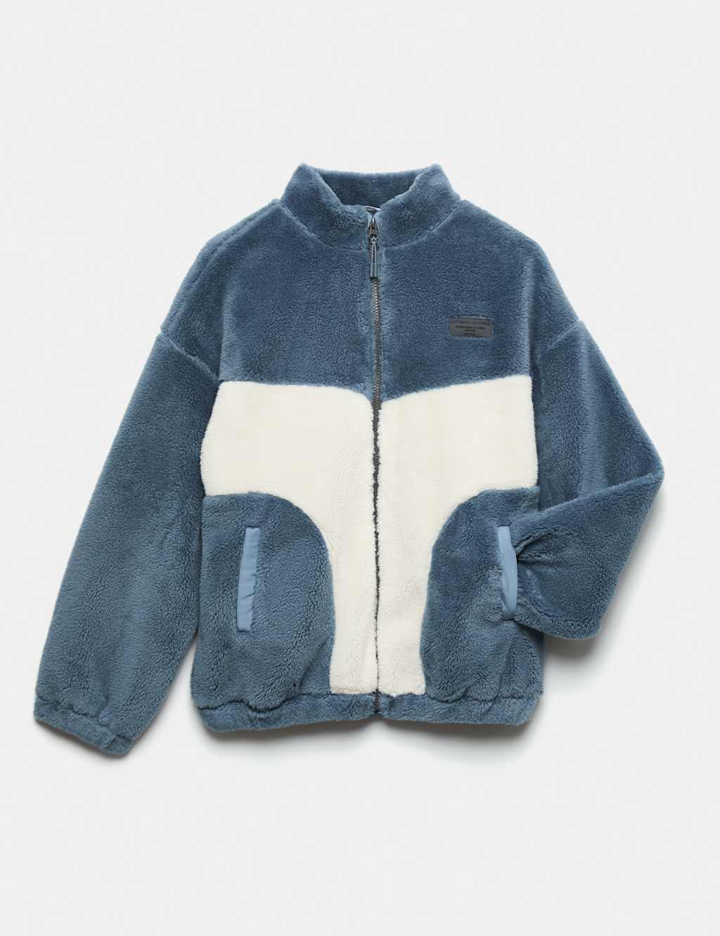 M&S Boys Borg Colour Block Jacket (6-16 Yrs) - 8-9 Years - Navy Mix