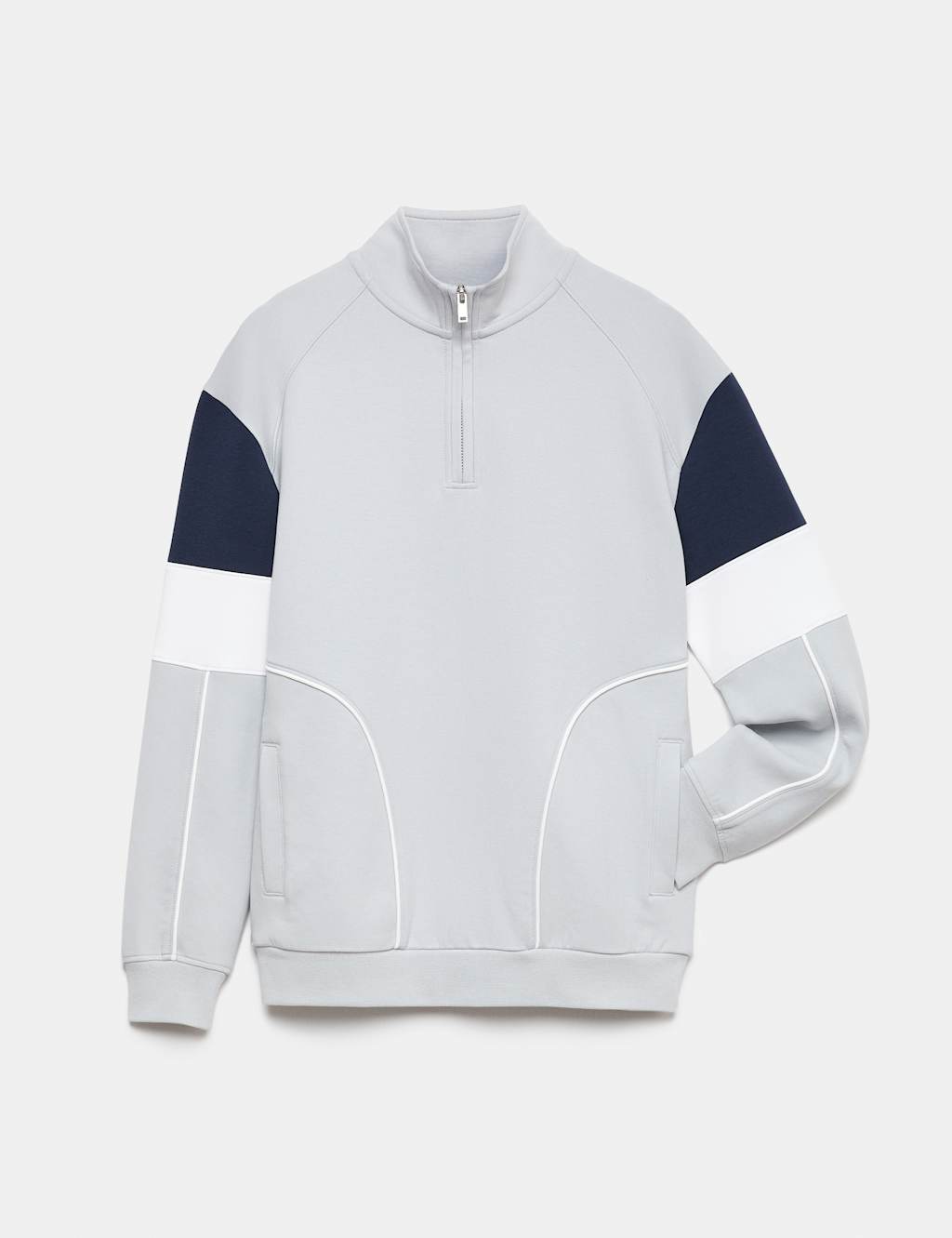M&S Boys Cotton Rich Colourblock Zip Sweatshirt (6-16 Yrs) - 15-16 Years - Grey