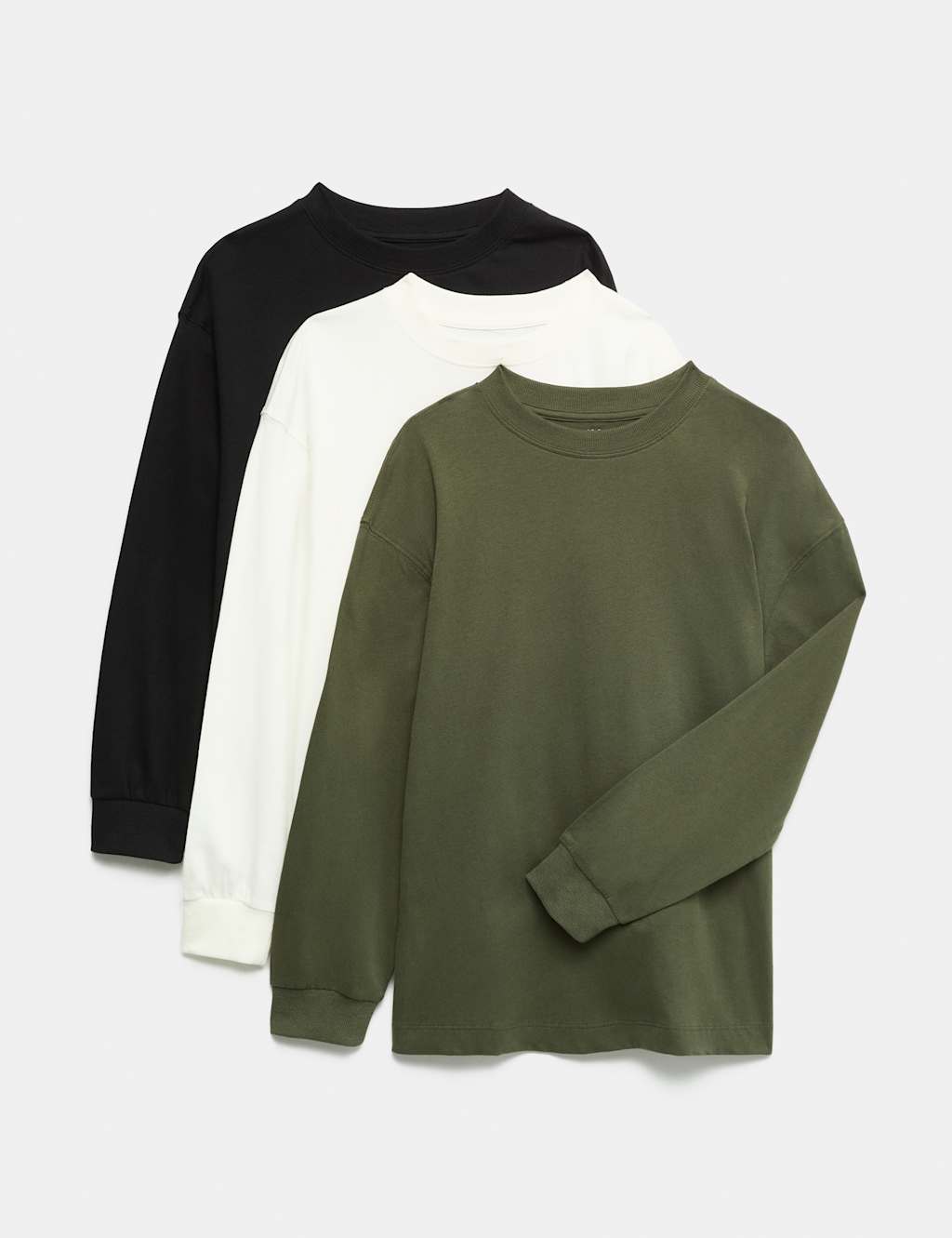 M&S Boys 3 Pack Cotton Rich Plain Tops (6-16 Yrs) - 14-15 Years - Green Mix