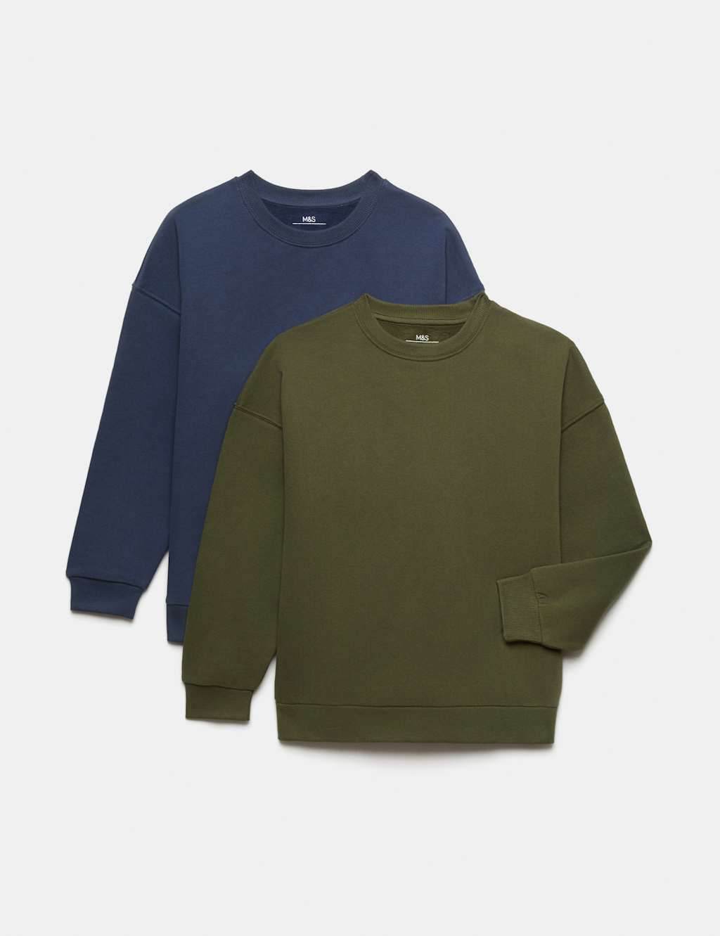 M&S Boys 2 Pack Cotton Rich Plain Sweatshirts (6-16 Yrs) - 15-16 Years - Khaki Mix