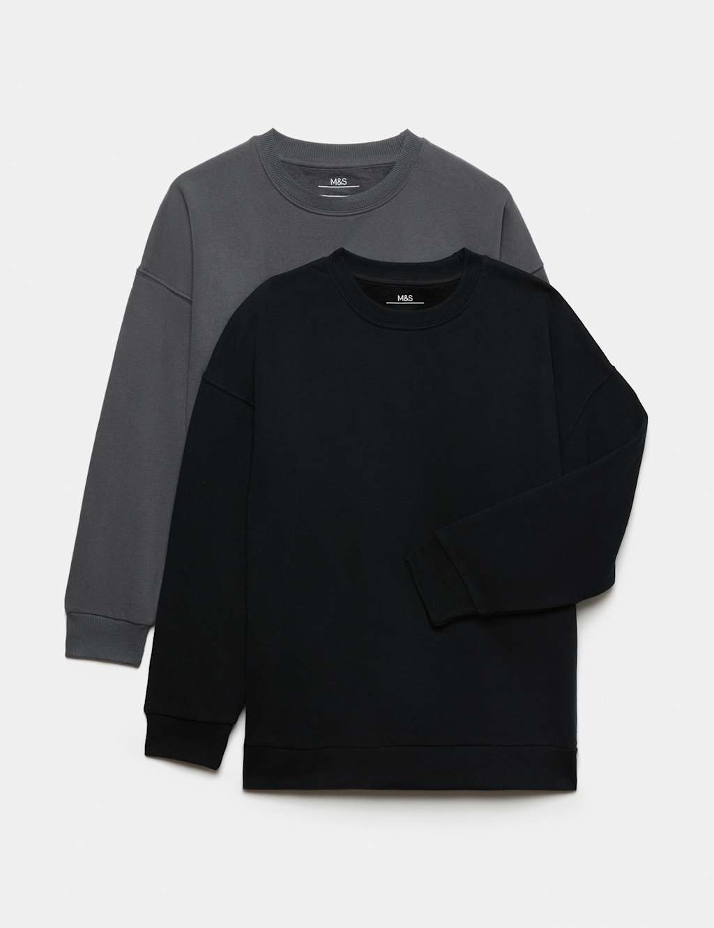 M&S Boys 2 Pack Cotton Rich Plain Sweatshirts (6-16 Yrs) - 6-7 Years - Black Mix