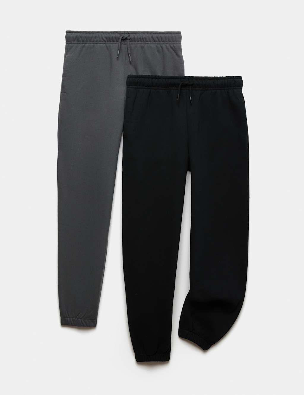 M&S Boys 2 Pack Cotton Rich Plain Joggers (6-16 Yrs) - 6-7 Years - Black Mix