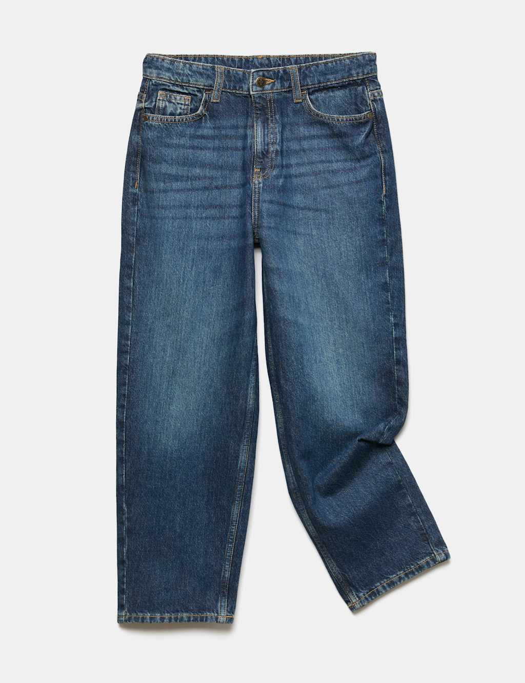 M&S Boys Pure Cotton Barrel Leg Jeans (6-16 Yrs) - 8-9 Years - Dark Blue
