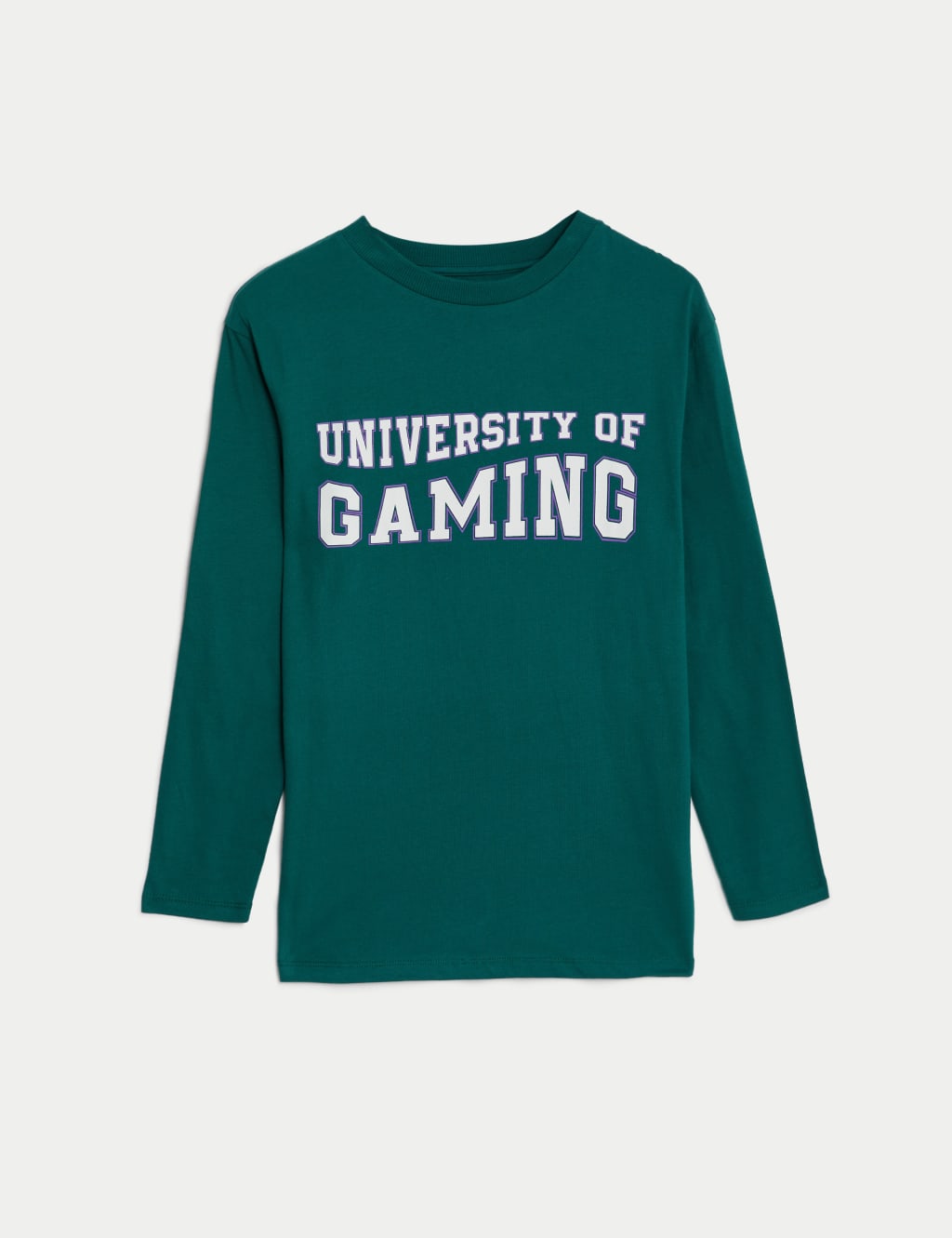 M&S Pure Cotton University of Gaming Top (6-16 Yrs) Bottle Green
