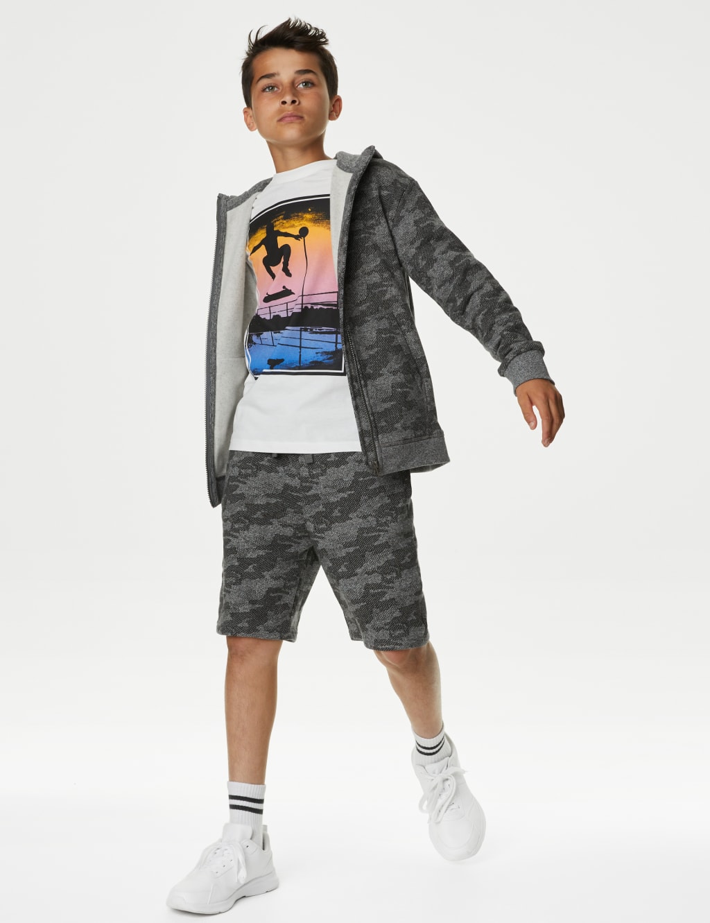 M&S Cotton Rich Camouflage Shorts (6-16 Yrs) Charcoal Mix