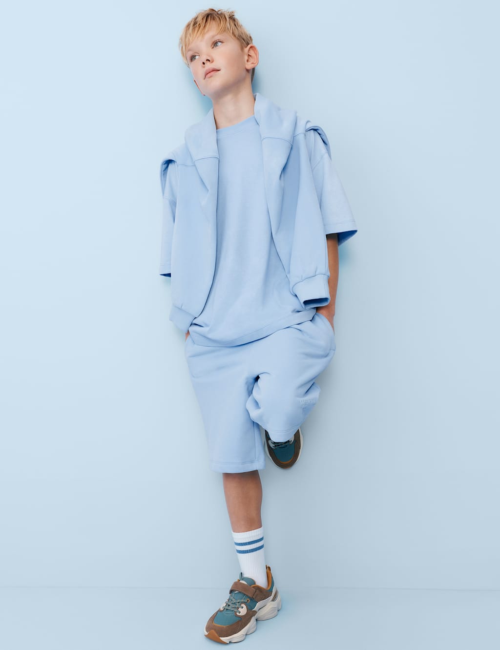 M&S Boys Cotton Rich Elasticated Waist Shorts (6-16 Yrs) - 10-11 Years - Powder Blue