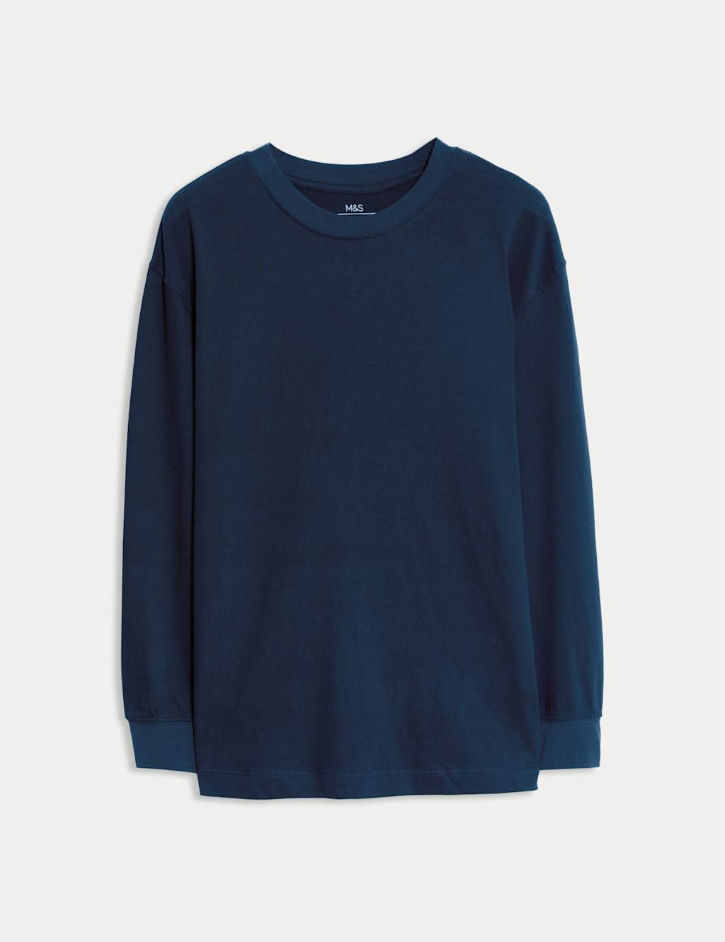 M&S Pure Cotton Plain Long Sleeve Top (6-16 Yrs) Navy