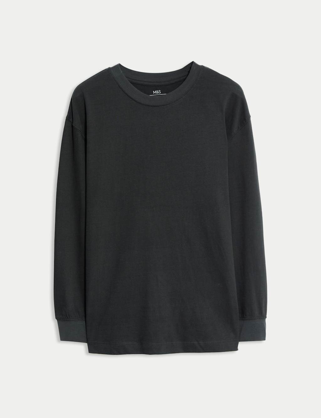 M&S Pure Cotton Plain Long Sleeve Top (6-16 Yrs) Dark Grey