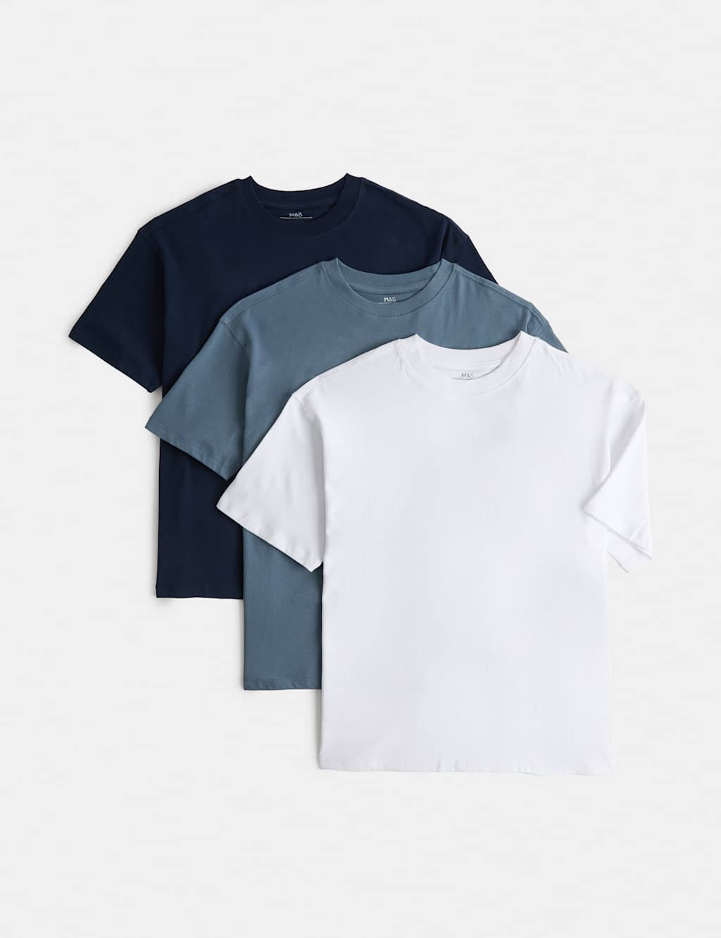 M&S Boys 3 Pack Pure Cotton Plain T-Shirts (6-16 Yrs) - 15-16 Years - Navy Mix