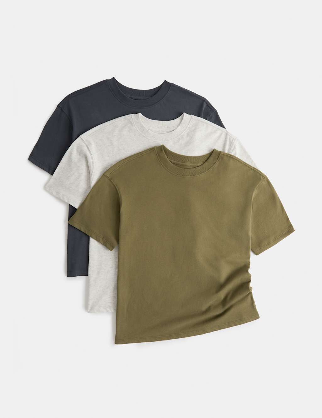 M&S Boys 3 Pack Pure Cotton Plain T-Shirts (6-16 Yrs) - 15-16 Years - Dark Grey Mix