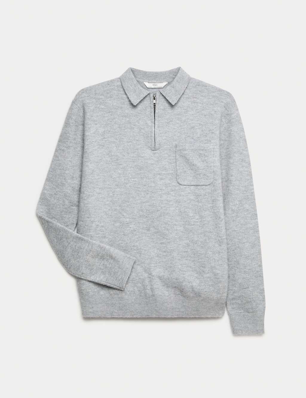 M&S Zip Polo Shirt (2-16 Yrs) Mid Grey Marl