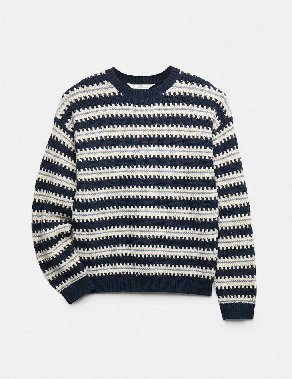 M&S Cotton Rich Striped Knitted Jumper (2-16 Yrs) Navy Mix