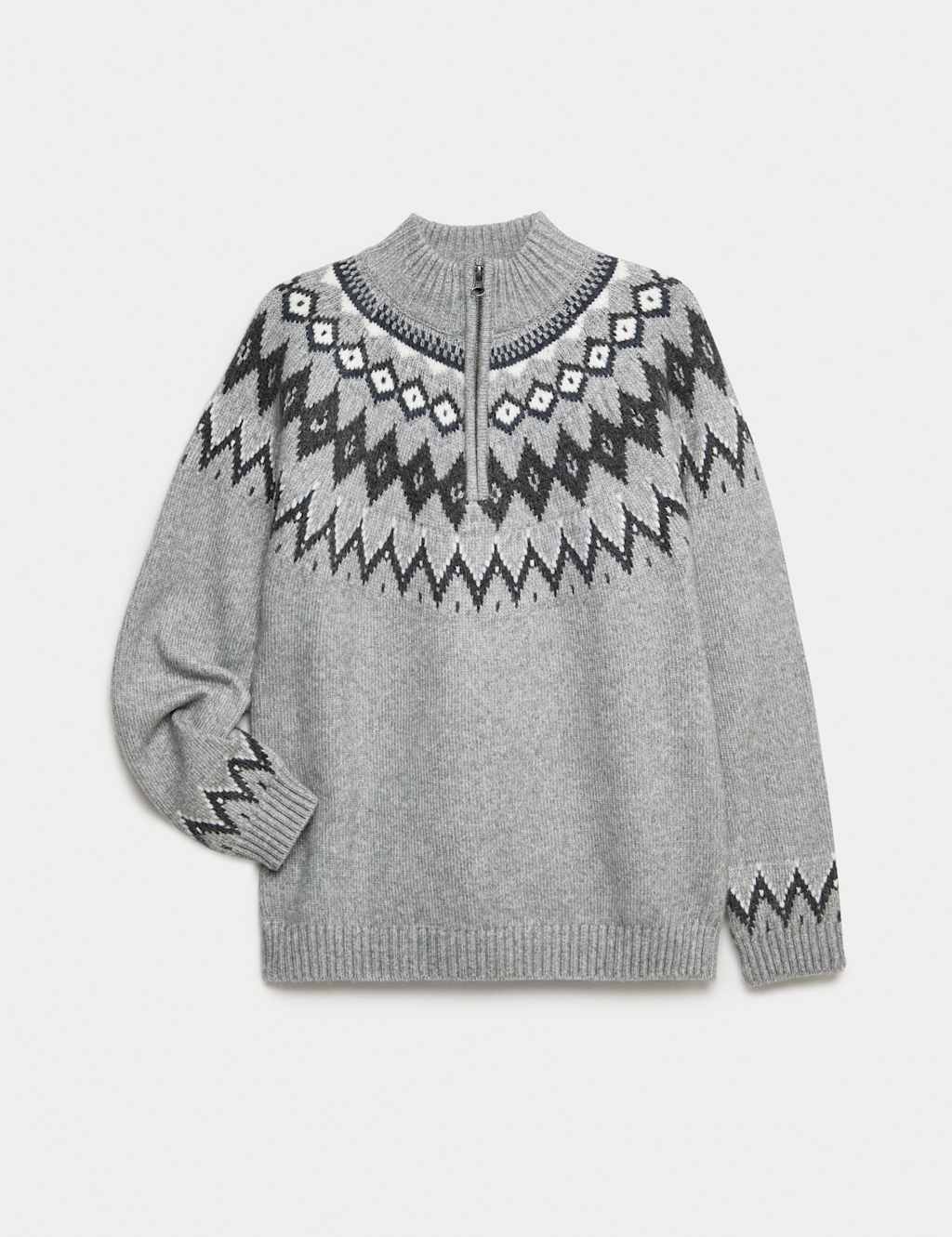 M&S Fair Isle Half Zip Jumper (2-16 Yrs) Grey Mix