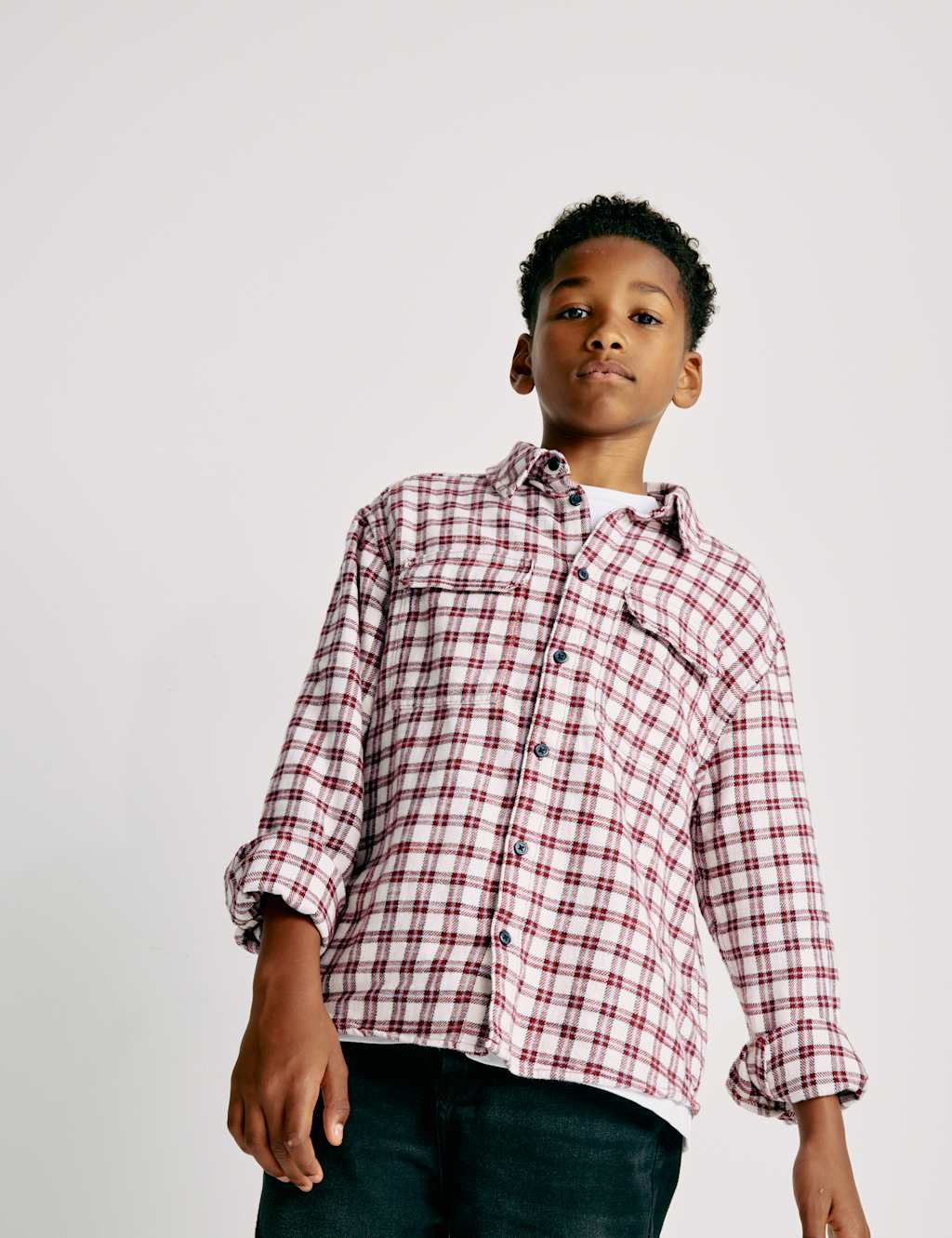 M&S Pure Cotton Micro Checked Shirt (6-16 Yrs) Red Mix