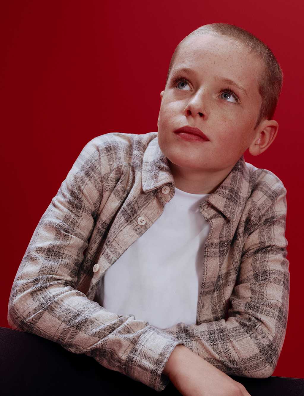 M&S Pure Cotton Checked Shirt (6-16 Yrs) Grey Mix