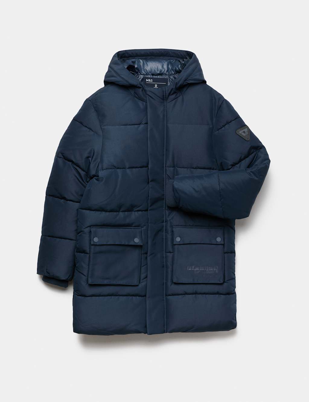 M&S Boys Longline Padded Coat (6-16 Yrs) - 11-12 Years - Navy