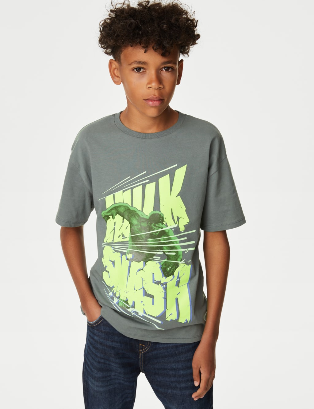 M&S Pure Cotton Hulk T-Shirt (6-16 Yrs) Dark Sage