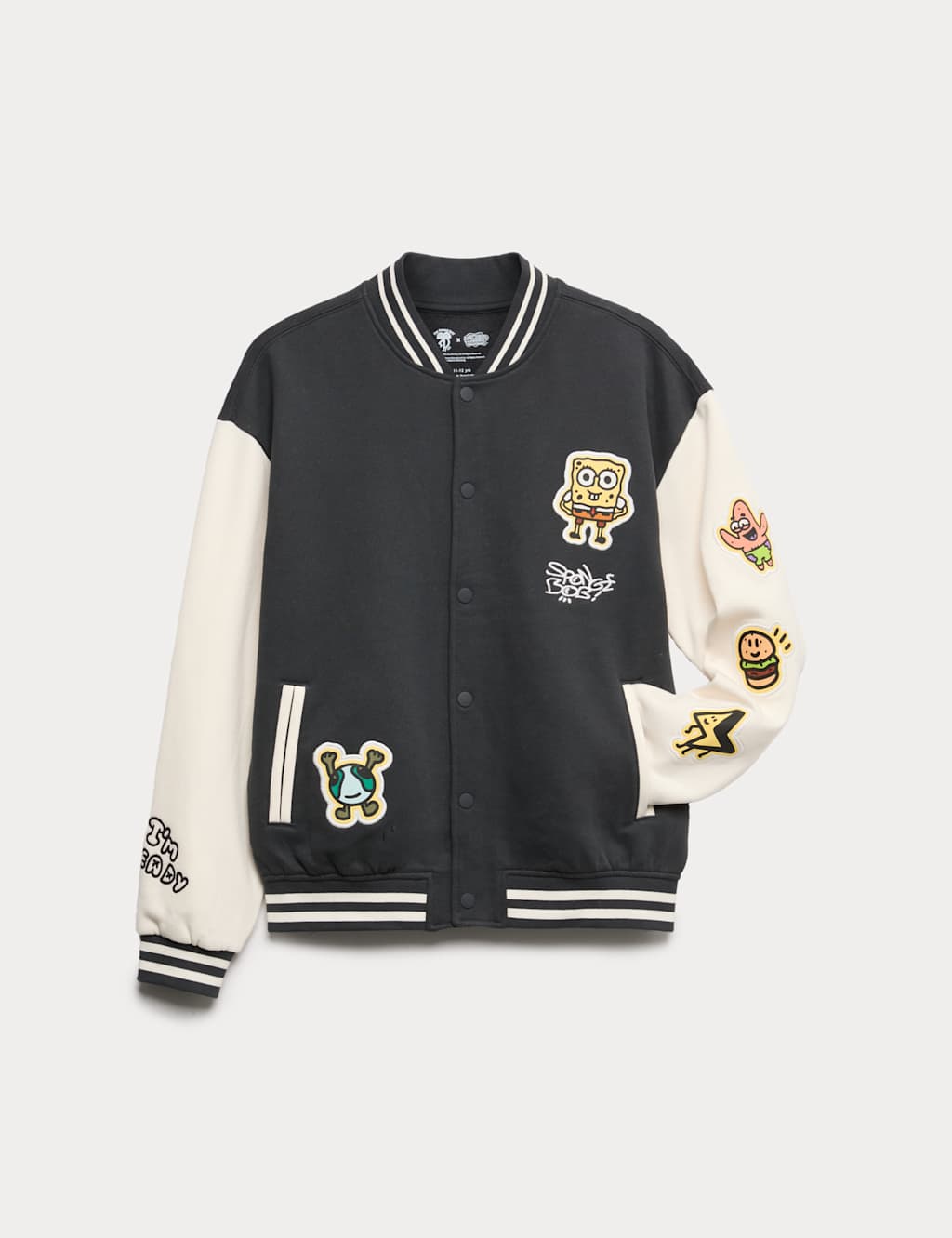 M&S Collection Boys Doodle Boy™ x SpongeBob SquarePants™ Bomber Jacket (2-16 Yrs) - 10-11 - Black Mix, Black Mix