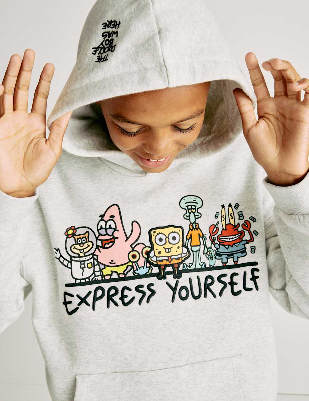 M&S Doodle Boy x SpongeBob SquarePants Graphic Hoodie (4-16 Yrs) Grey Marl