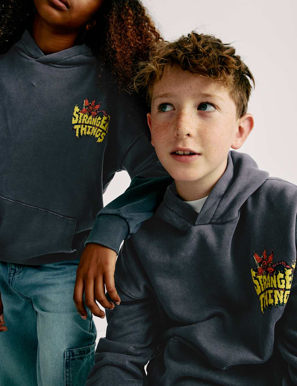 M&S Cotton Rich Stranger Things Hoodie (6-16 Yrs) Carbon