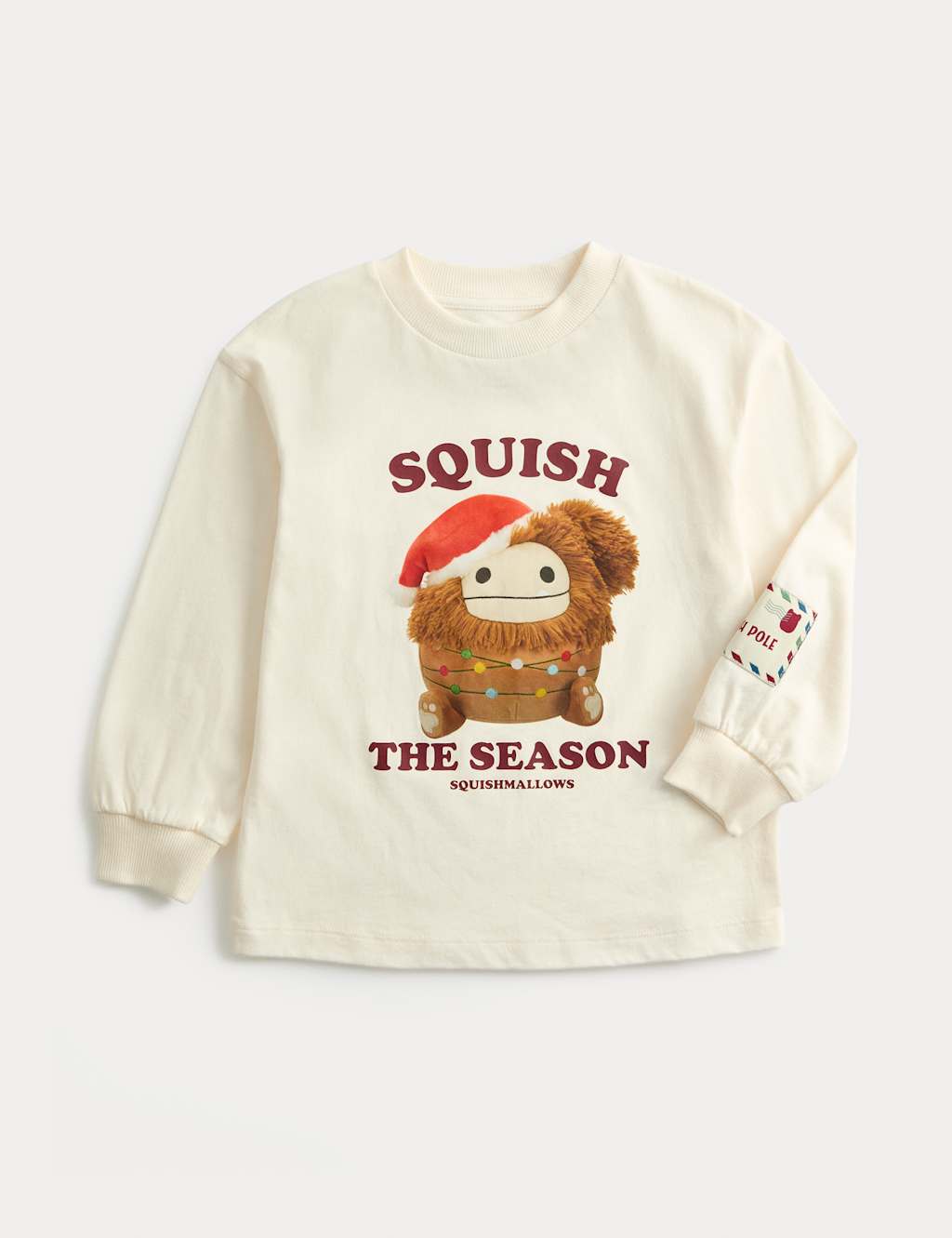 M&S Pure Cotton Squishmallows Christmas Top (2-8 Yrs) Ecru Mix