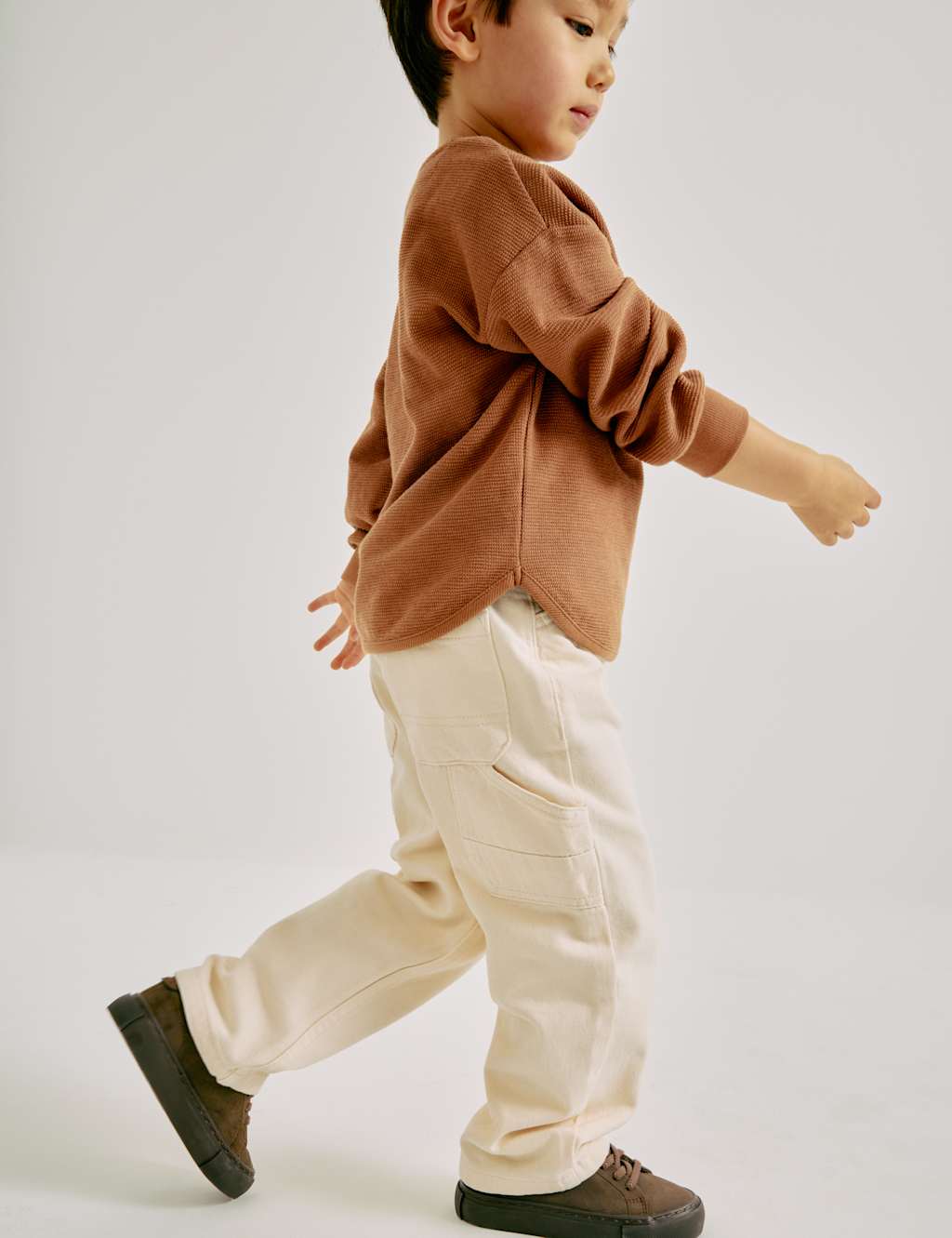 M&S Boys Pure Cotton Denim Carpenter Jeans (2-8 Yrs) - 5-6 Years - Ecru