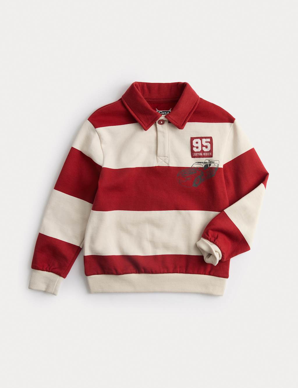 M&S Boys Pure Cotton Disney Cars Striped Rugby Top (2-8 Yrs) - 3-4 Years - Red Mix
