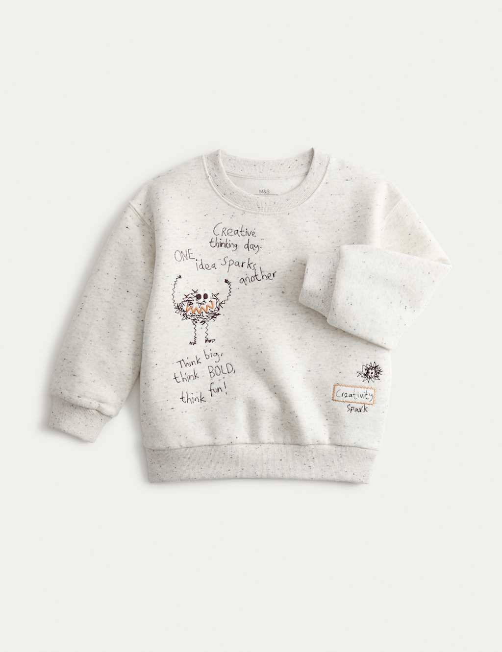 M&S Cotton Rich Embroidered Sweatshirt (2-8 Yrs) Grey Mix