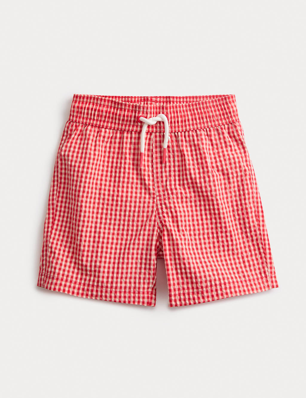 M&S Boys Seersucker Gingham Swim Shorts (2-8 Yrs) - 2-3 Years - Red