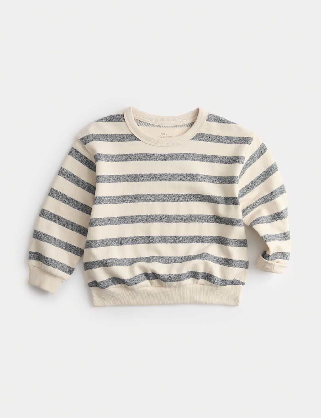M&S Pure Cotton Heavyweight Striped Top (2-8Yrs) Dark Graphite