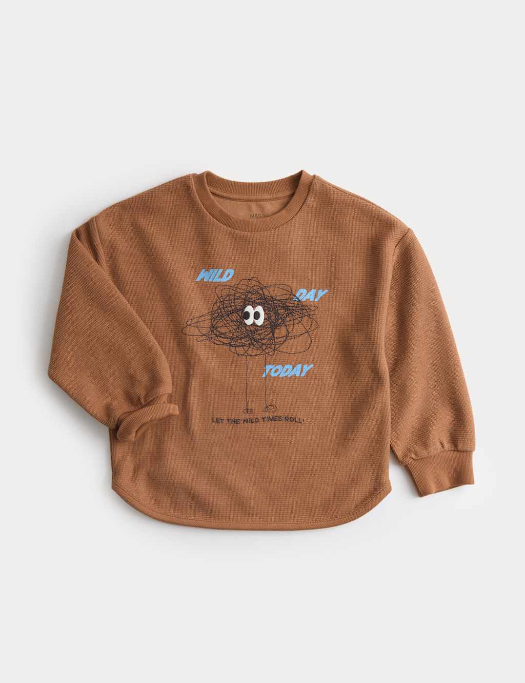 M&S Cotton Rich Embroidered Monster Top (2-8 Yrs) Brown Mix