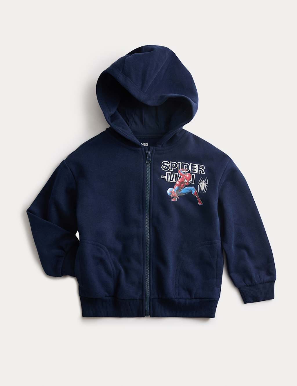 M&S Cotton Rich Spider-Man Hoodie (2-8 Yrs) Navy Mix