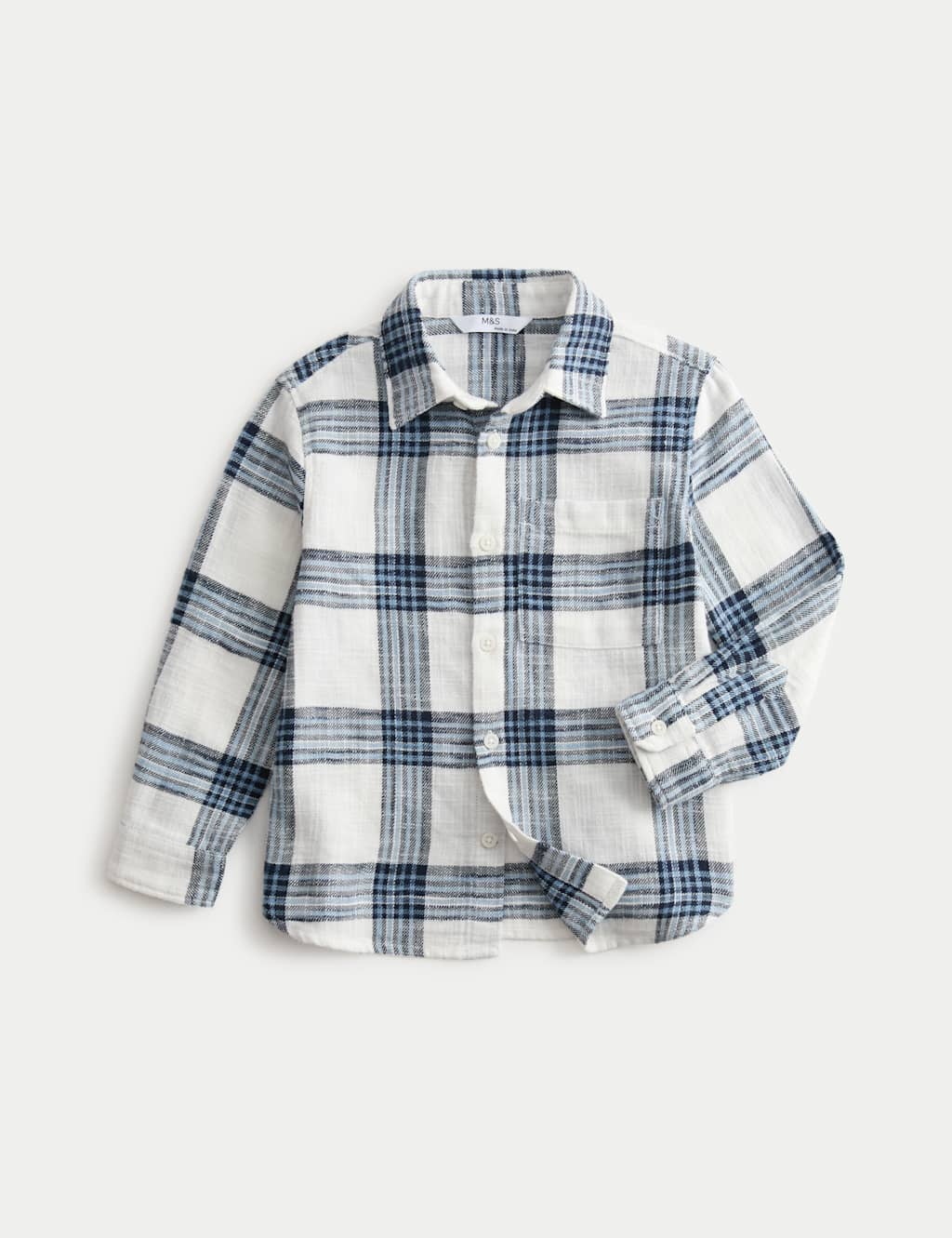 M&S Pure Cotton Checked Shirt (2-10 Years) Cream Mix