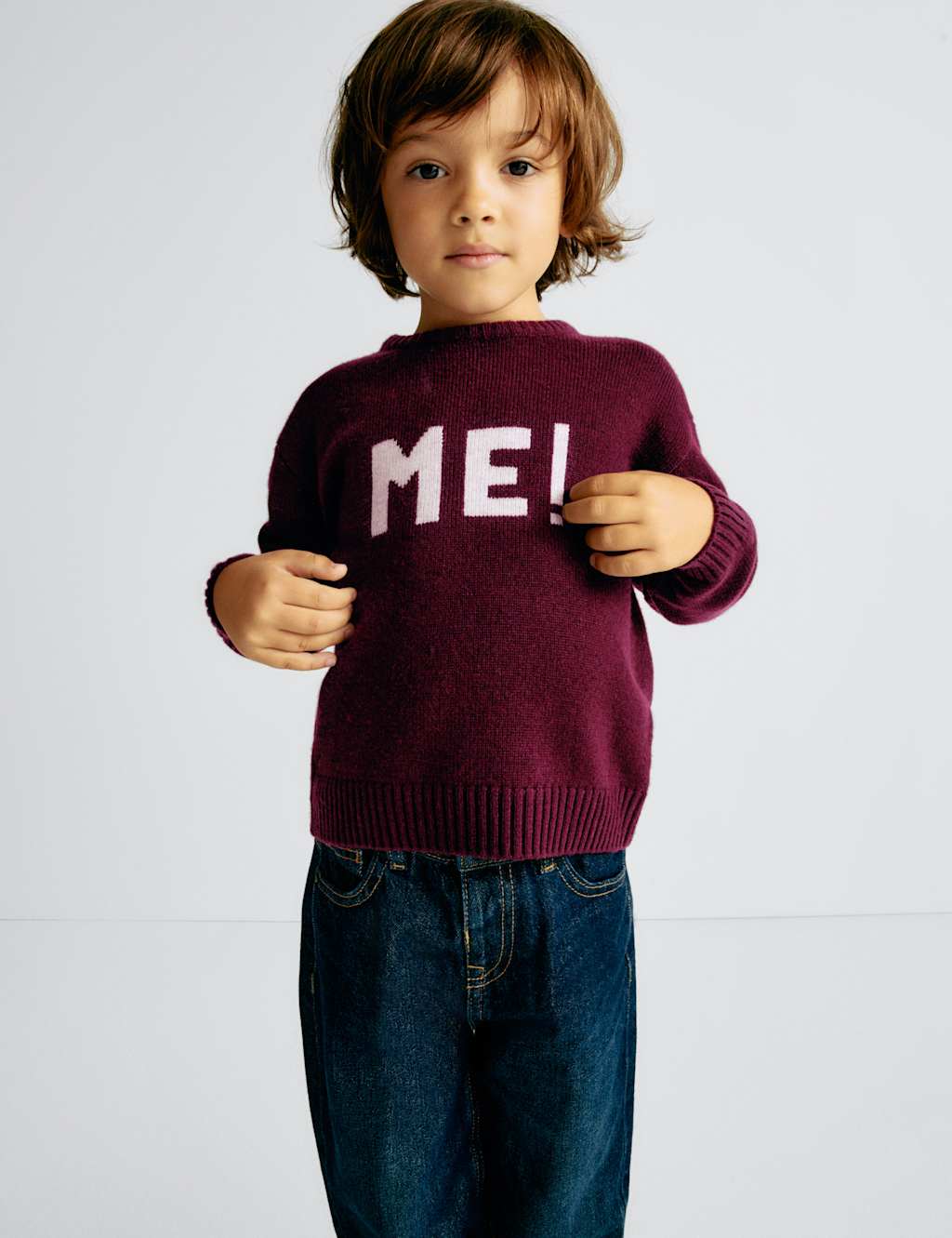 M&S x Bella Freud Merino Wool Rich 'Me!' Jumper (2-10 Yrs) Burgundy