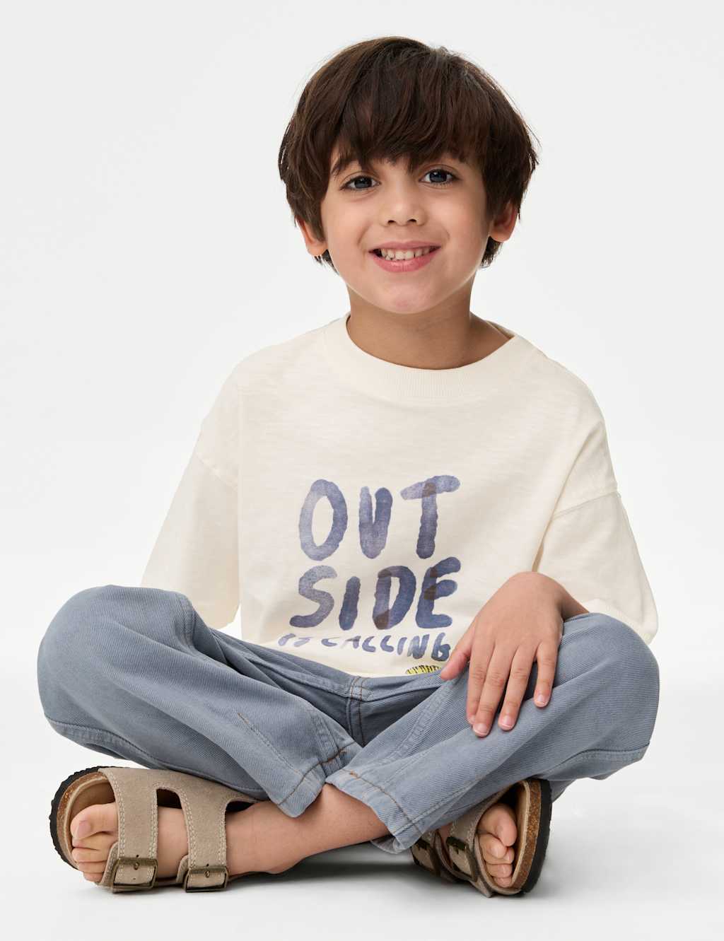 Pure Cotton 'Outside' Slogan T-Shirt (1-8 Yrs)