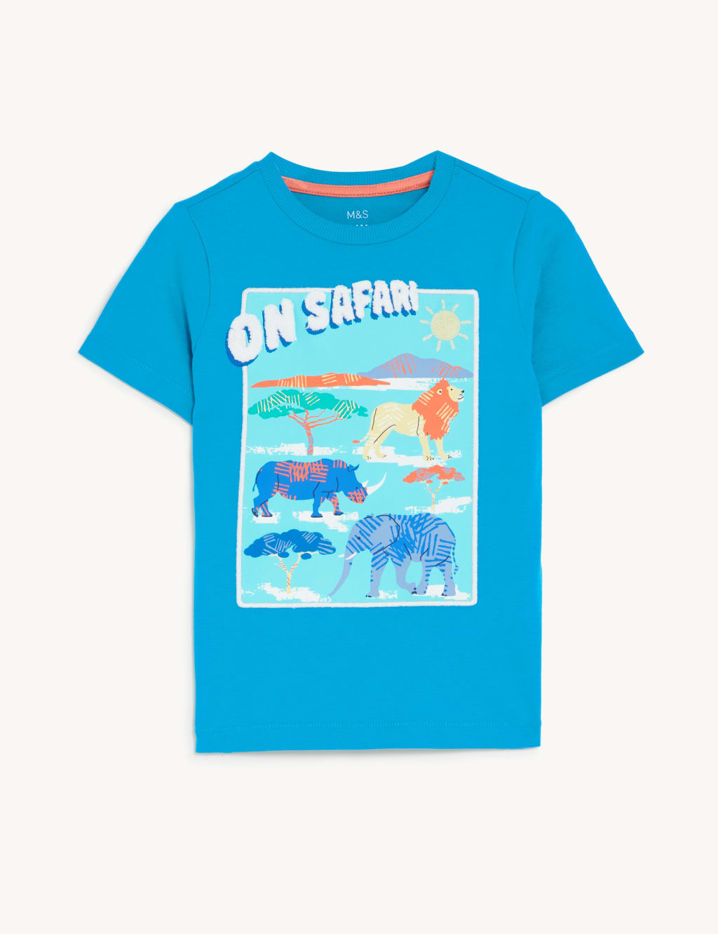 M&S Pure Cotton Safari Print T-Shirt (2-8 Yrs) Turquoise