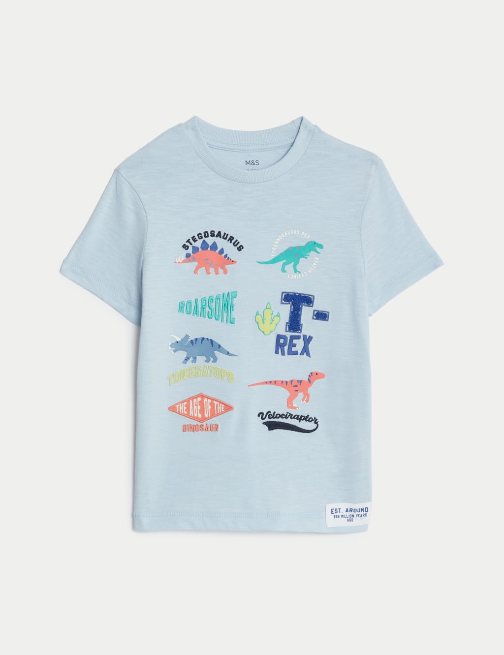 M&S Pure Cotton Dinosaur T-Shirt (2-8 Yrs) Blue