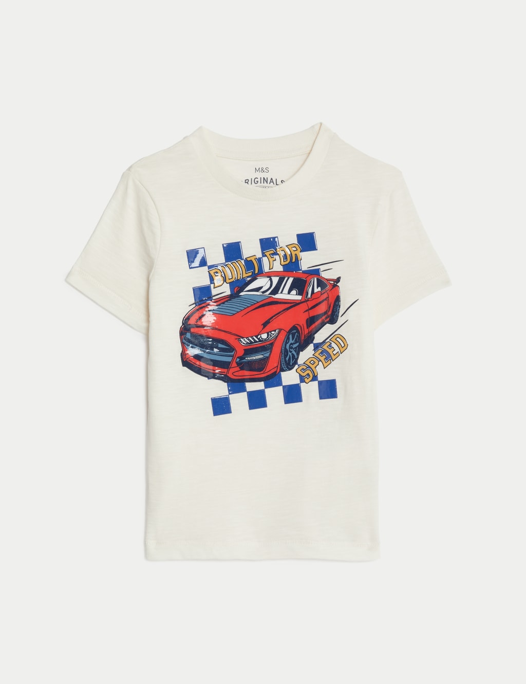 M&S Pure Cotton Car T-Shirt (2-8 Yrs) Cream