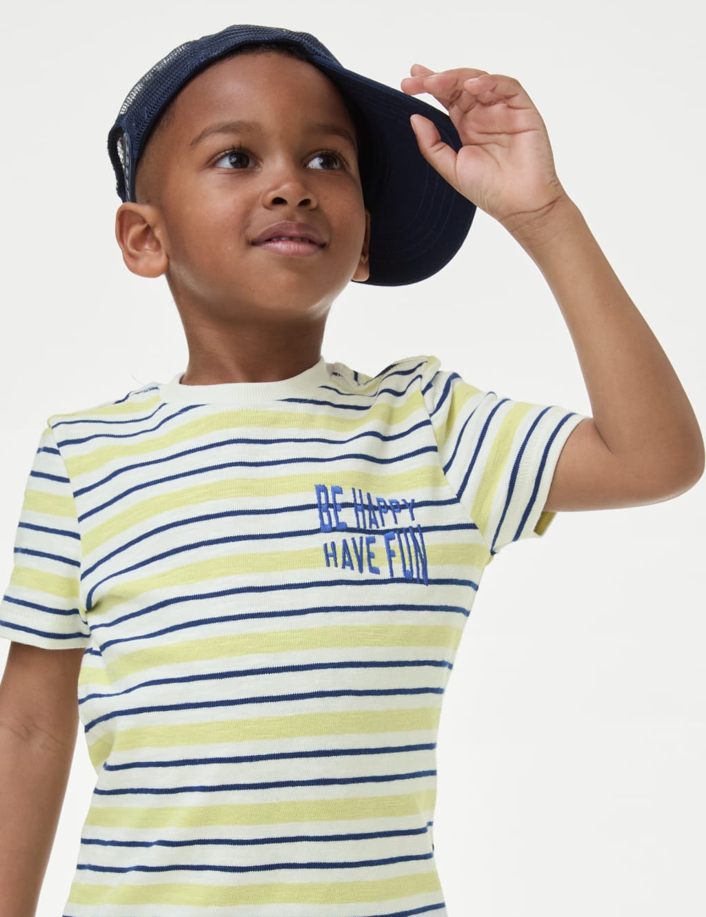 M&S Pure Cotton Striped T-Shirt (2-8 Yrs) Yellow Mix