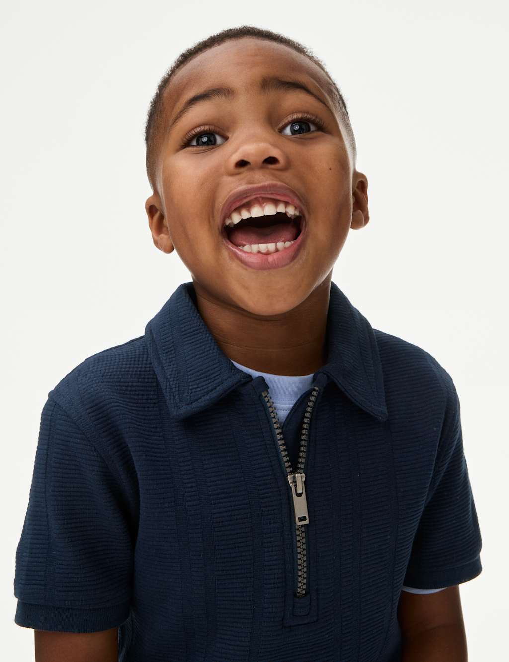 Pure Cotton Ribbed Zip Jersey Polo Shirt (2-8 Yrs)