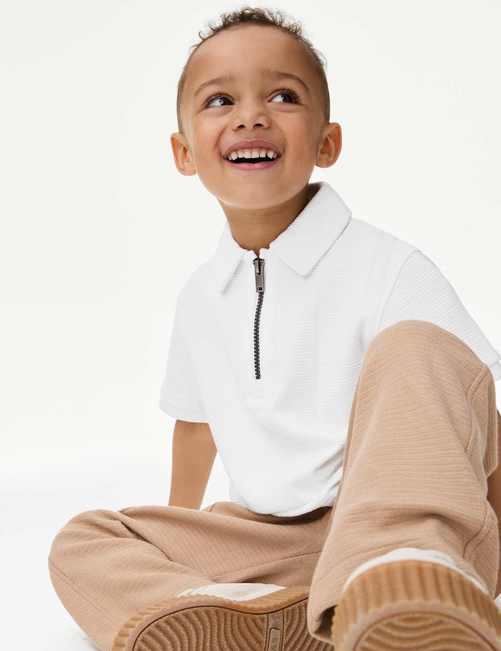Pure Cotton Ribbed Zip Jersey Polo Shirt (2-8 Yrs)