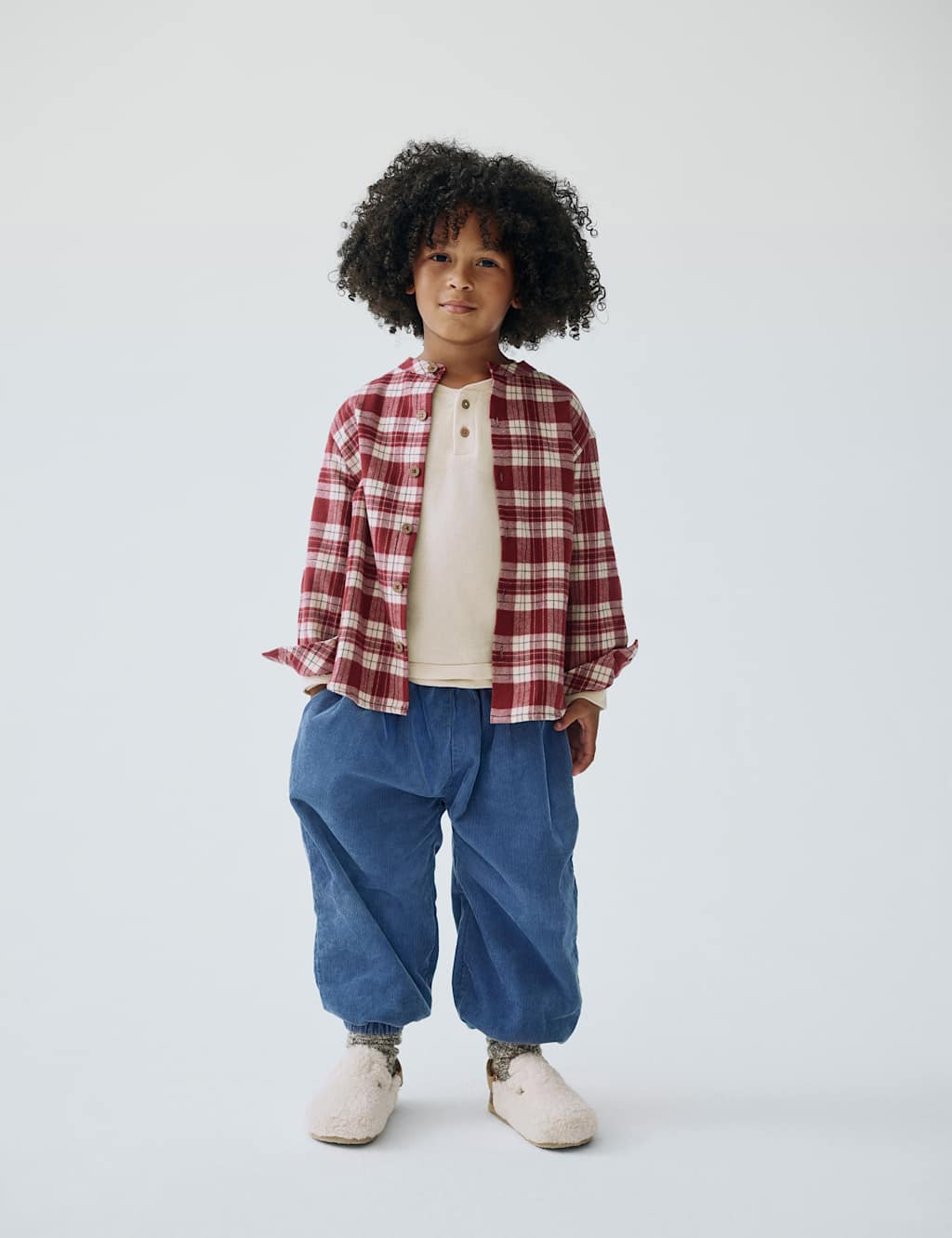 M&S x Binky Pure Cotton Check Shirt (1-10 Yrs) Red Mix