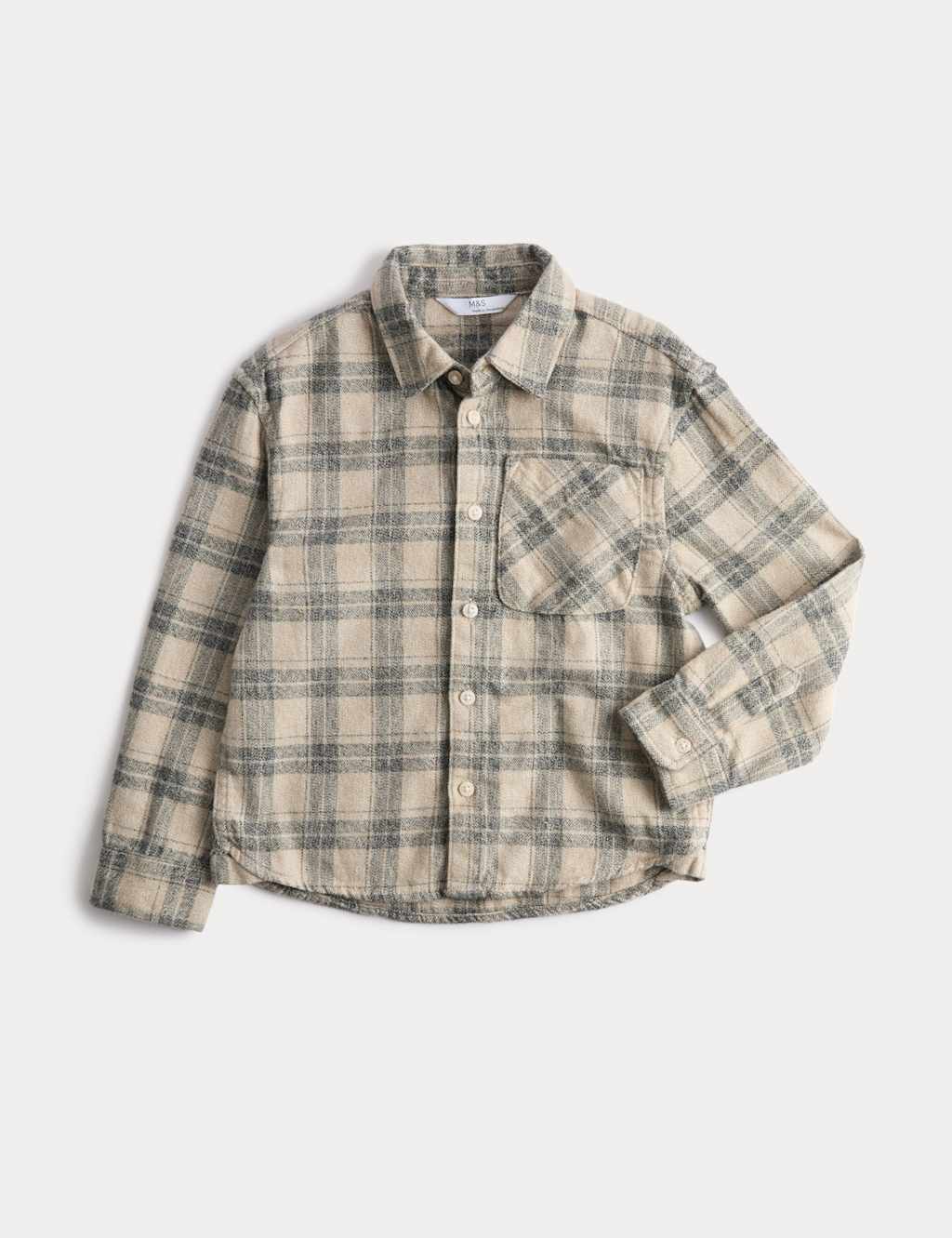 M&S Pure Cotton Checked Shirt (2-8 Yrs) Grey Mix