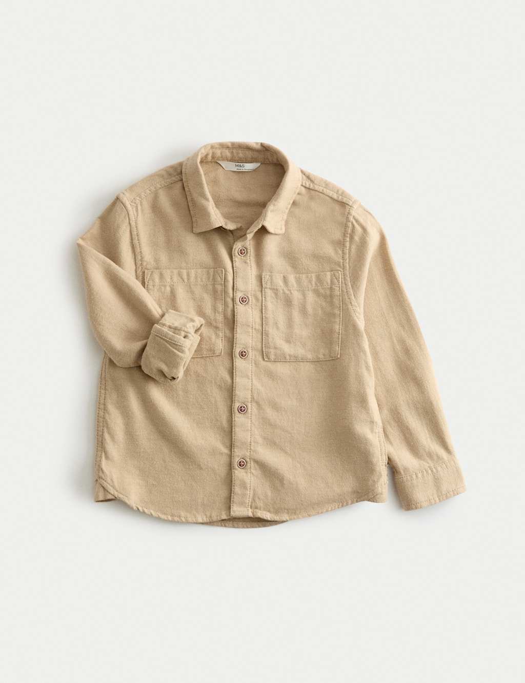 M&S Pure Cotton Shirt (2-8 Yrs) Neutral Brown