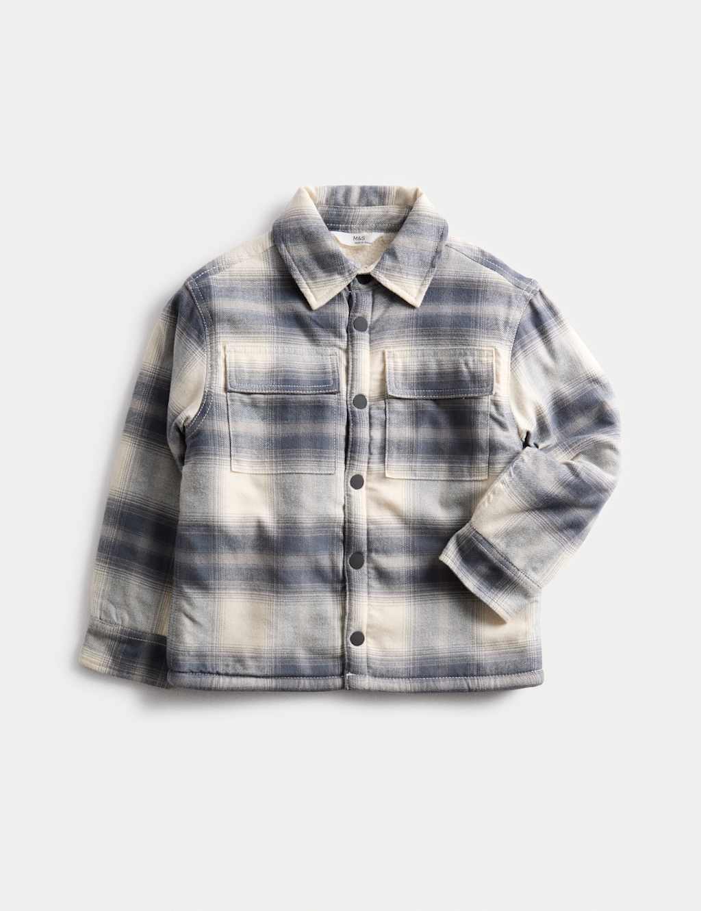 M&S Collection Boys Borg Lined Checked Overshirt (2-10 Yrs) - 3-4 Y - Grey Mix, Grey Mix