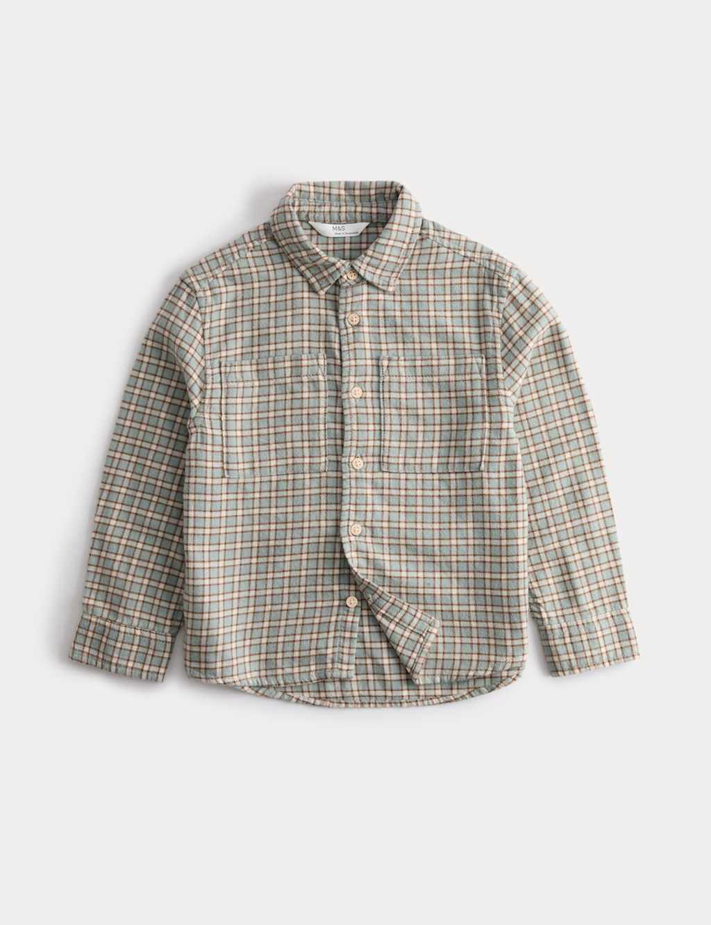 M&S Pure Cotton Checked Shirt (2-8 Yrs) Green Mix