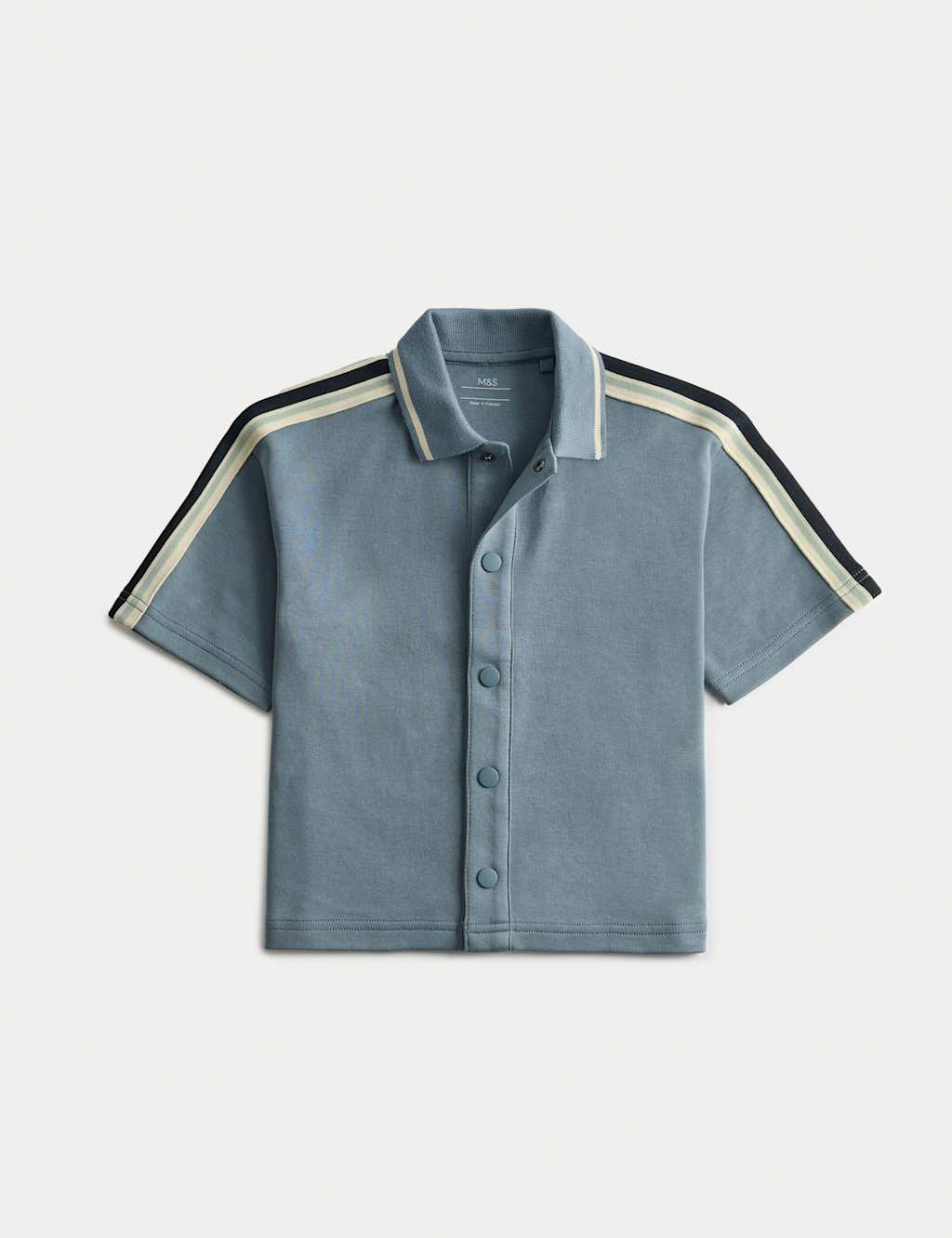 M&S Pure Cotton Taped Shirt (2-8 Yrs) Steel Blue