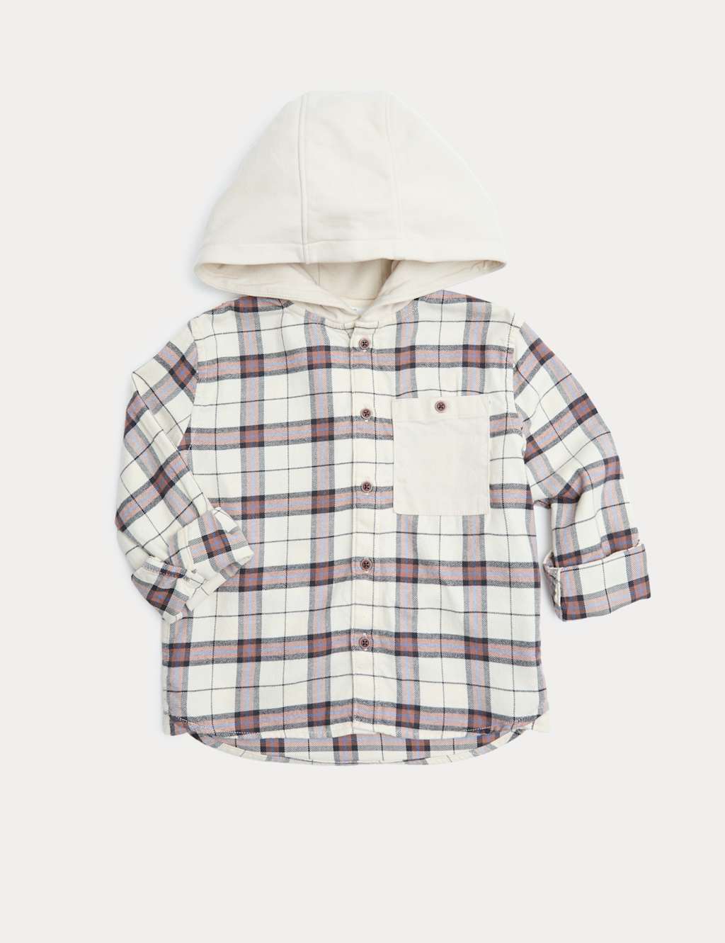 M&S Pure Cotton Checked Hooded Shirt (2-8 Yrs) Chocolate