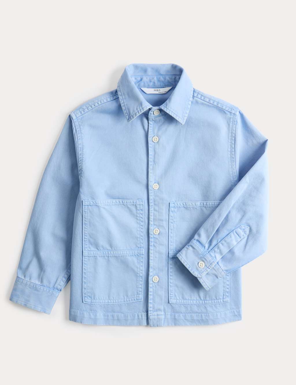 M&S Boys Pure Cotton Twill Overshirt (2-8 Yrs) - 2-3 Years - Blue